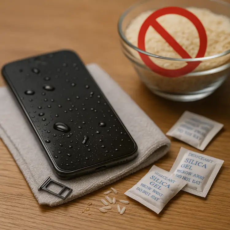 Arroz para un móvil mojado Arroz para un móvil mojado