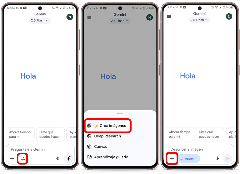 Abre Gemini y activa la opción de Crear imágenes