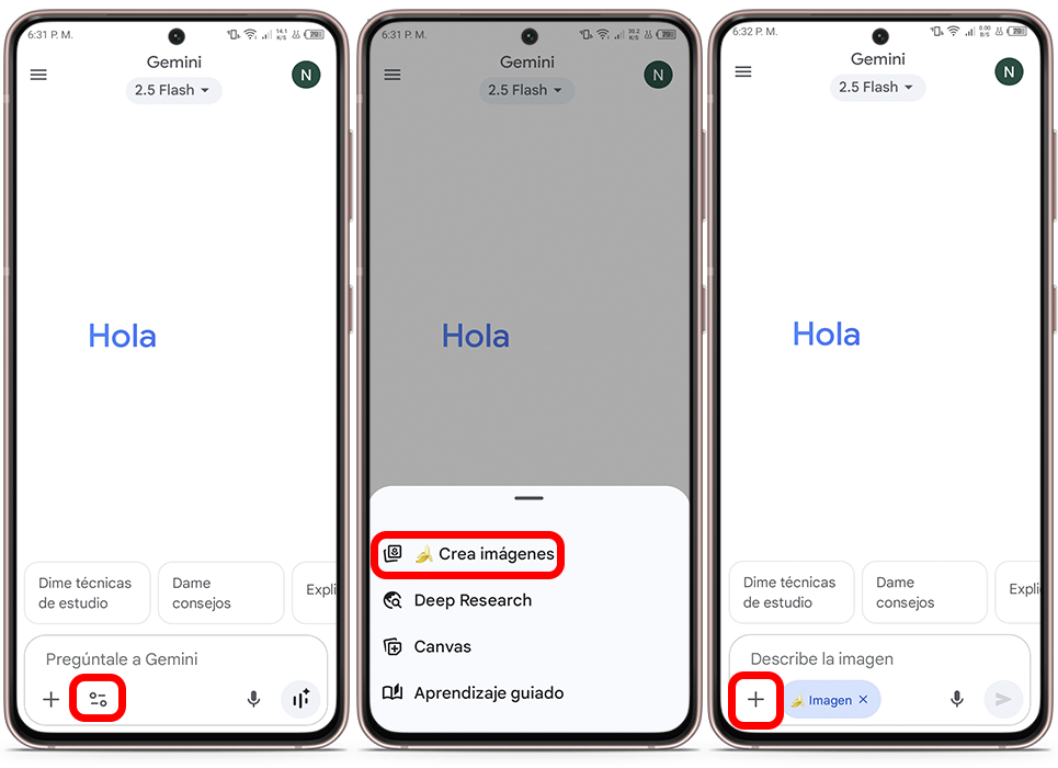 Abre la app Gemini y busca la opción de Nano Banana