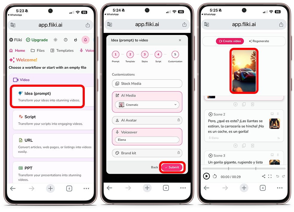 Coloca el prompt en Fliki para generar un video con IA