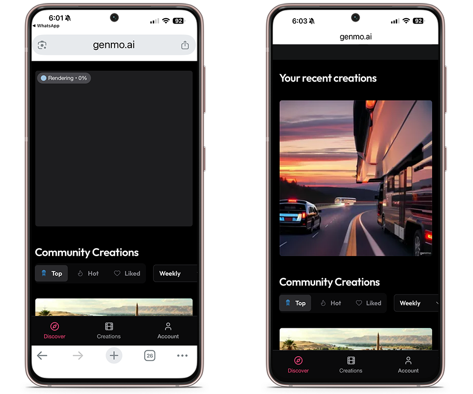 Coloca el prompt en Genmo para generar un video con IA