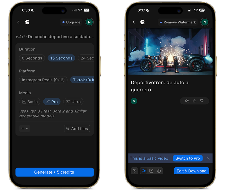 Coloca el prompt en invideo AI para generar un video con IA
