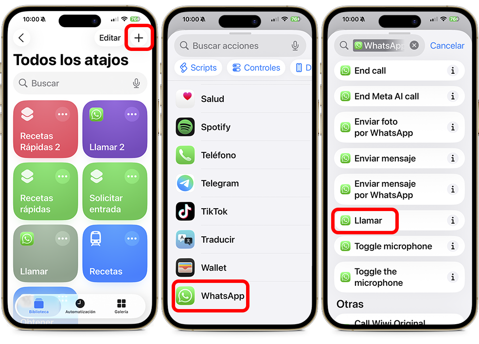 Atajos para iPhone con iOS 26 - Llamada rápida por WhatsApp