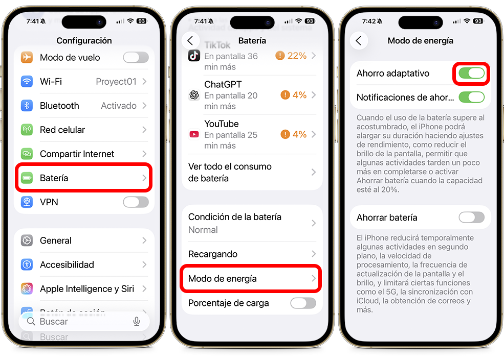 Cómo mejorar la batería de tu iPhone - Ahorro adaptativo