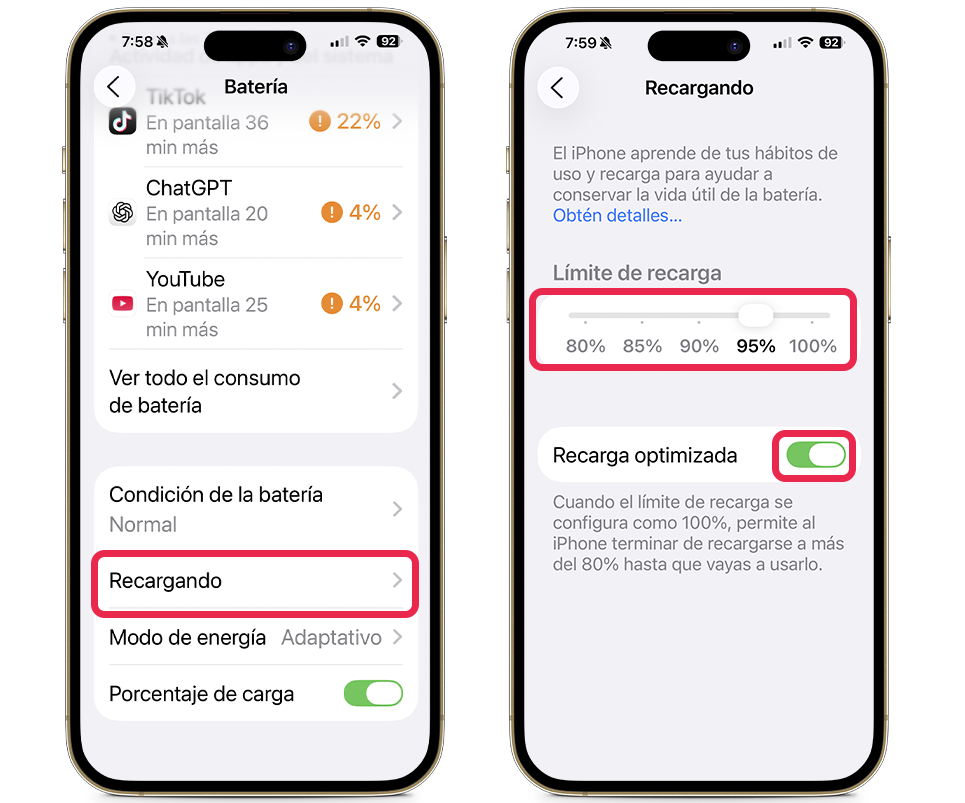 Cómo mejorar la batería de tu iPhone - Limita la carga del móvil