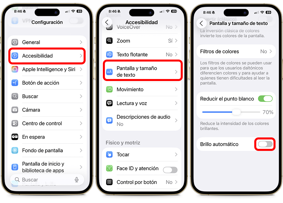 Cómo mejorar la batería de tu iPhone - Regula el brillo automático