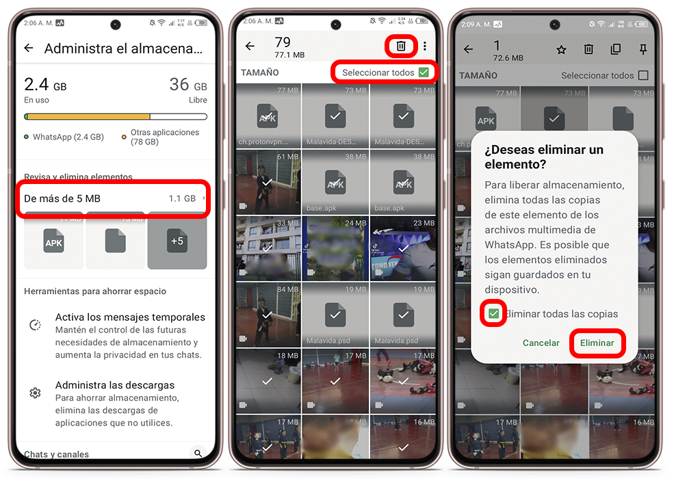 Cómo borrar los archivos basura de WhatsApp - Limpia las fotos y vídeos de gran tamaño