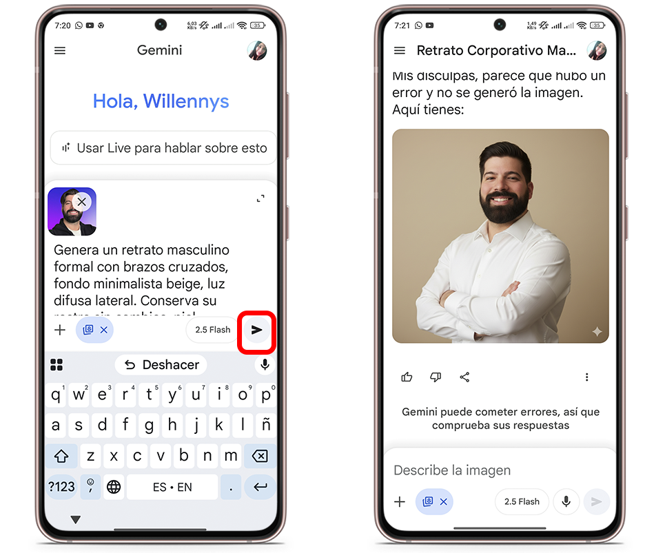 Así se ve la imagen de hombre profesional creada en Gemini