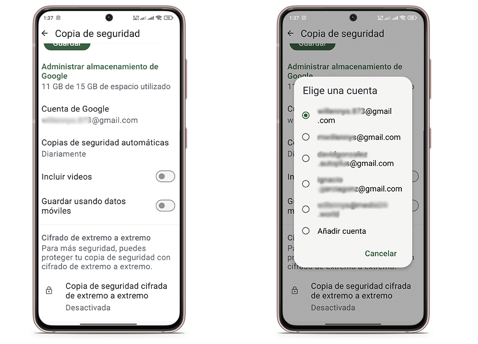 Cosas que debes hacer antes de cambiar de número en WhatsApp - Anota tu cuenta de Google o iCloud