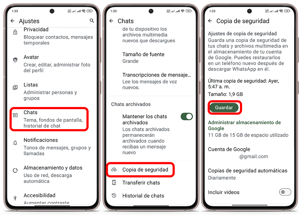 Cosas que debes hacer antes de cambiar de número en WhatsApp - Haz una copia de seguridad