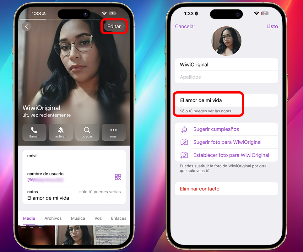 Funciones de Telegram - Notas para contactos