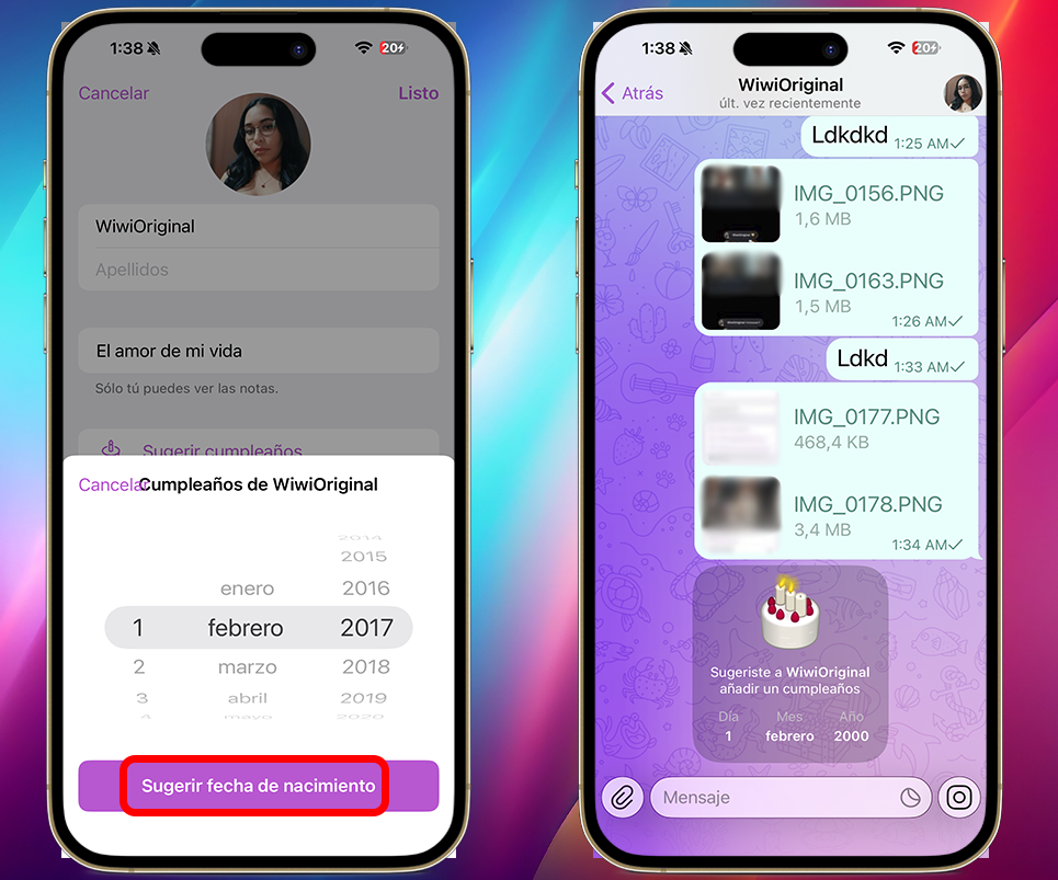 Funciones de Telegram - Sugerencias de cumpleaños