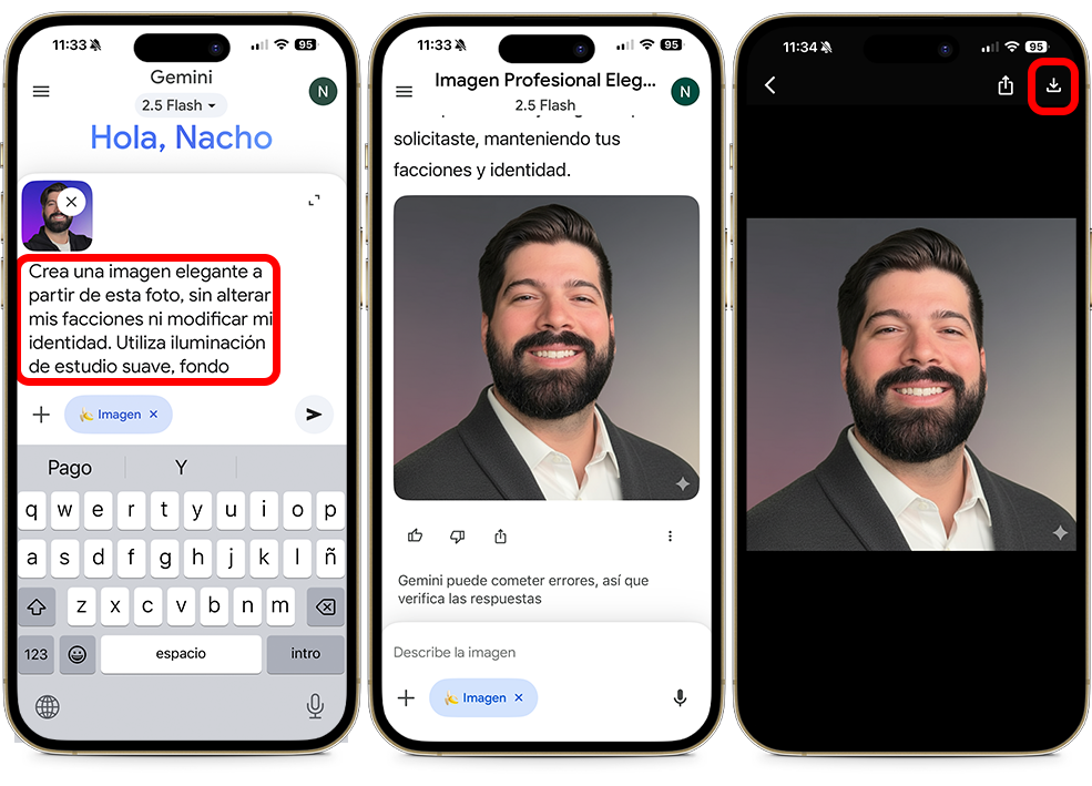 Este es el resultado de una foto elegante con Gemini AI