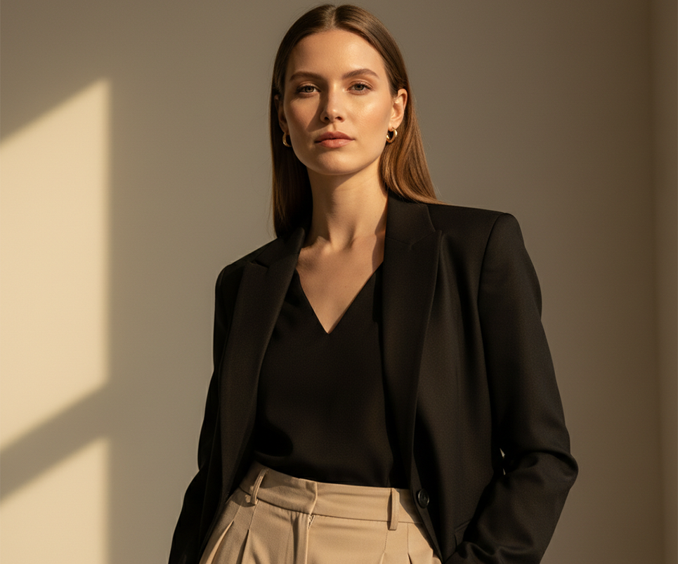 Prompts para generar fotos de retrato profesional - Mujer estilo revista de moda