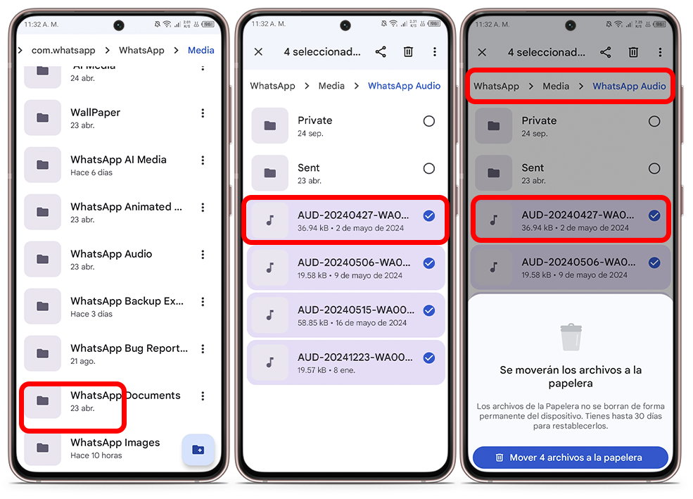 Revisa los documentos que quieres eliminar