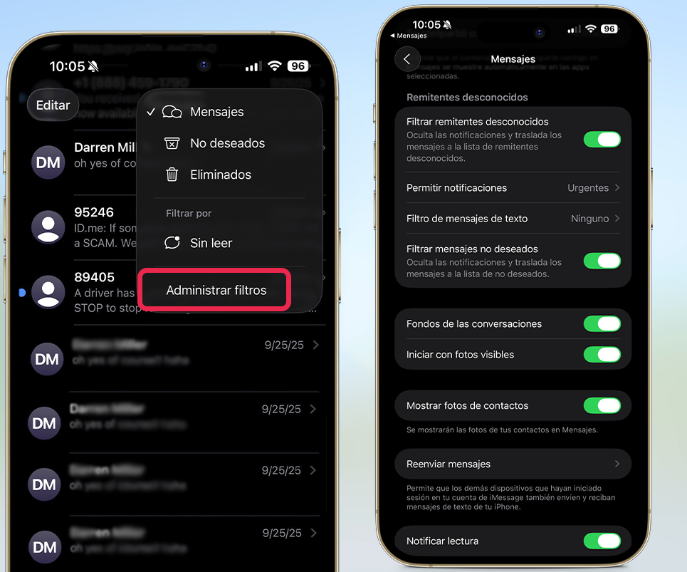 Trucos ocultos de iOS 26 - Filtros en Mensajes y seguridad extra