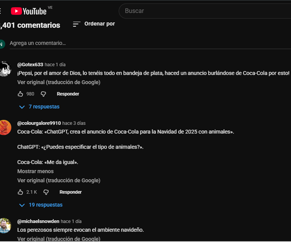 Los comentarios negativos por la publicidad navideña de Coca-Cola 2025