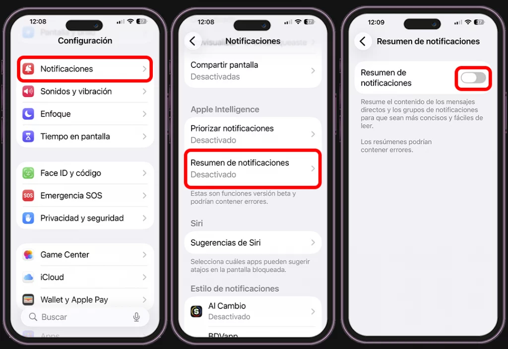 Así puedes activar los resúmenes de notificaciones de Apple Intelligence en iPhone