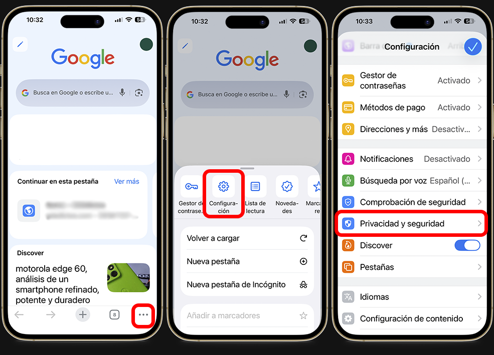 Cómo borrar caché en iPhone - En Chrome
