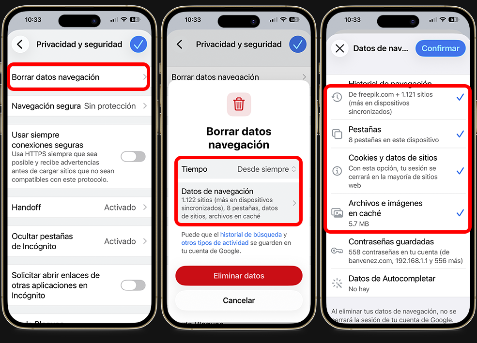 Así puede eliminar datos de navegación en iPhone