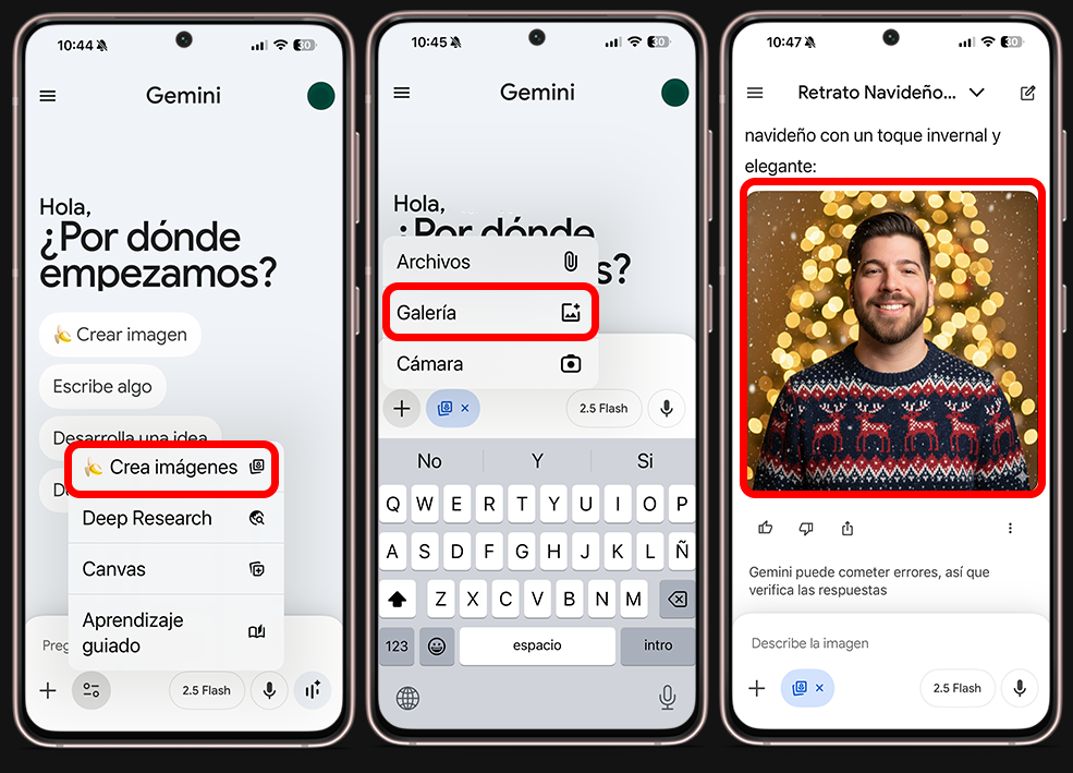 Pasos para crear fotos de Navidad con Gemini