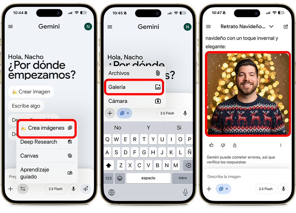 Pasos para crear fotos de Navidad con Gemini