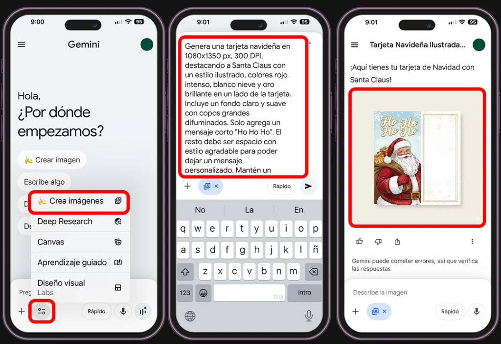 Pasos para crear tarjetas navideñas con Gemini