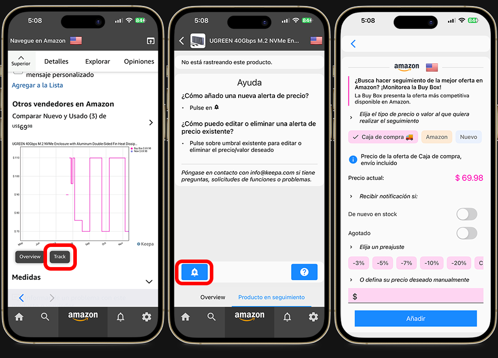 Funciones de Keepa - Activa alertas