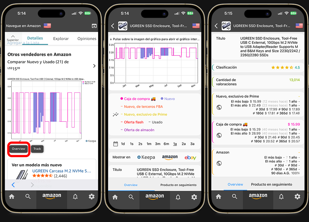 Funciones de Keepa - Ver información detallada de productos