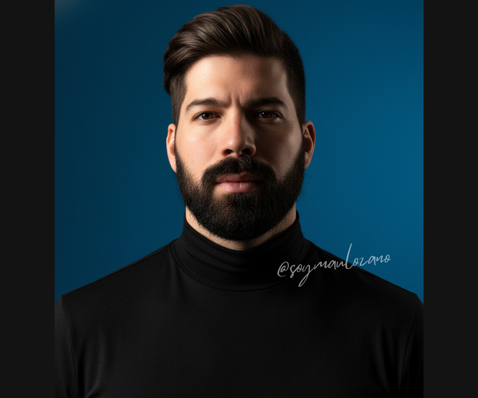 Prompts para crear fotos profesionales para tu CV con Gemini - Foto estudio de hombre con fondo azul