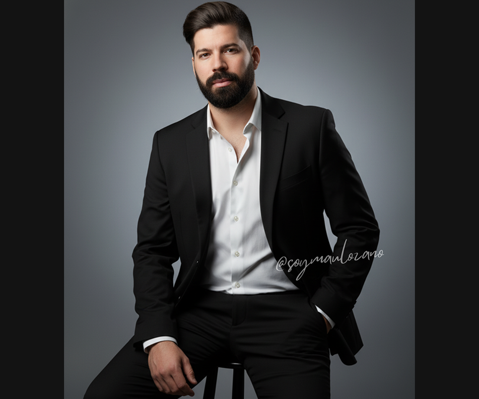 Prompts para crear fotos profesionales para tu CV con Gemini - Foto estudio de hombre sentado en silla alta