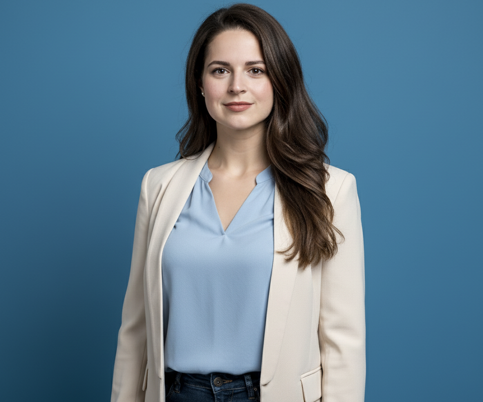 Prompts para crear fotos profesionales para tu CV con Gemini - Mujer profesional de pie