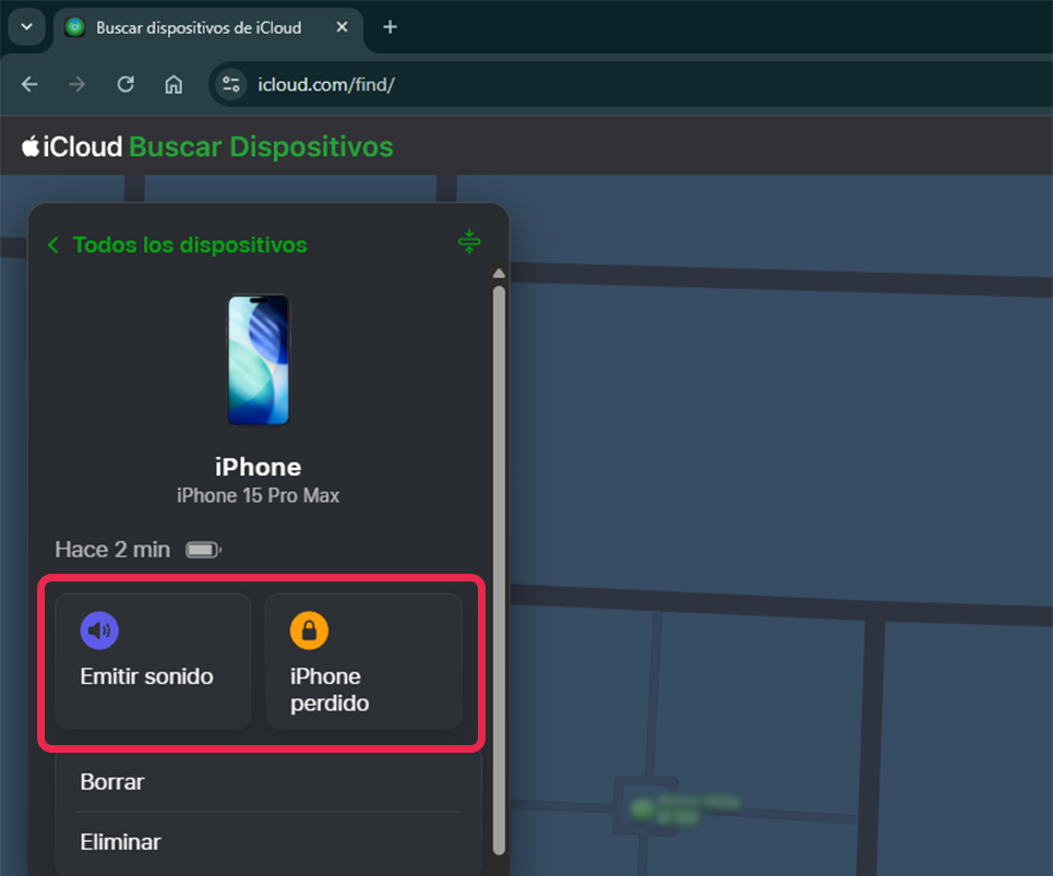 Habilita la función iPhone perdido