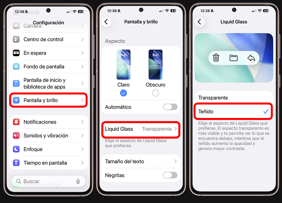 Novedades de iOS 26.1 - Liquid Glass más opaco