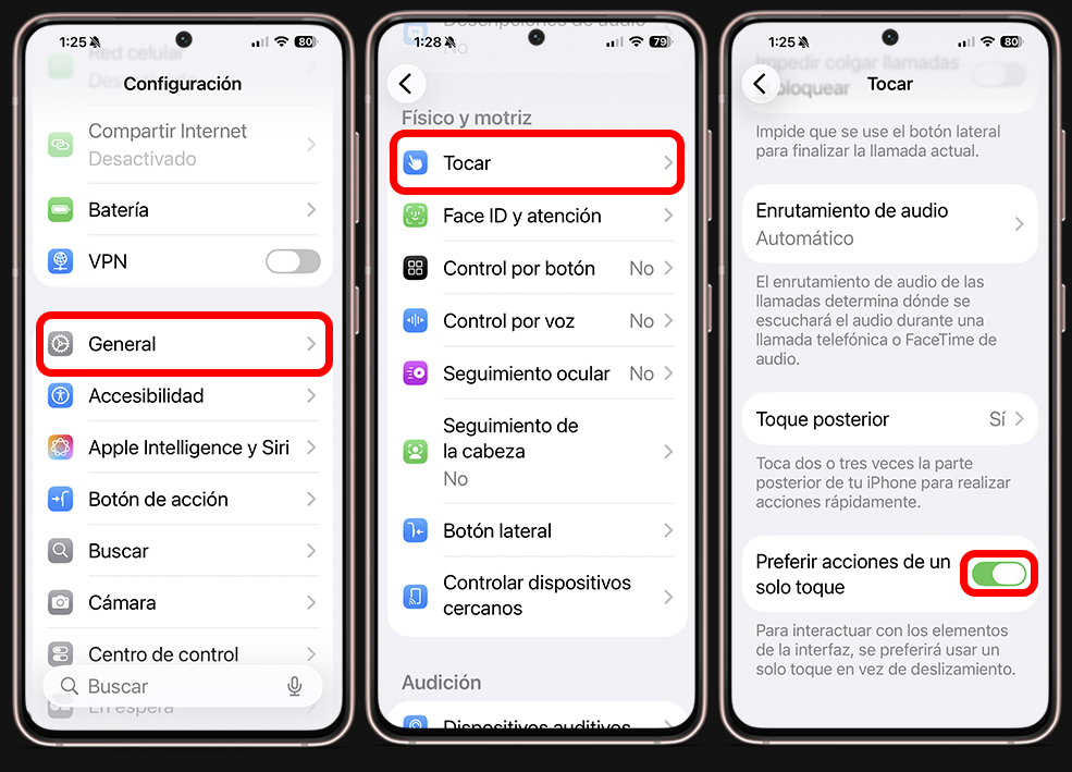 Novedades de iOS 26.1 - Preferir acciones de un solo toque