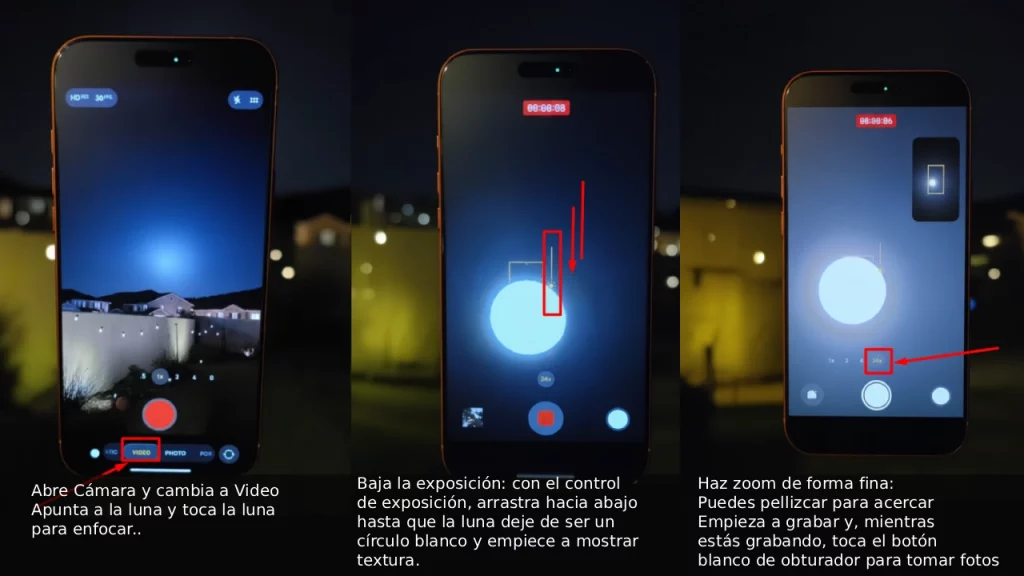 proceso de captura con video de la luna de iphone proceso de captura con video de la luna de iphone