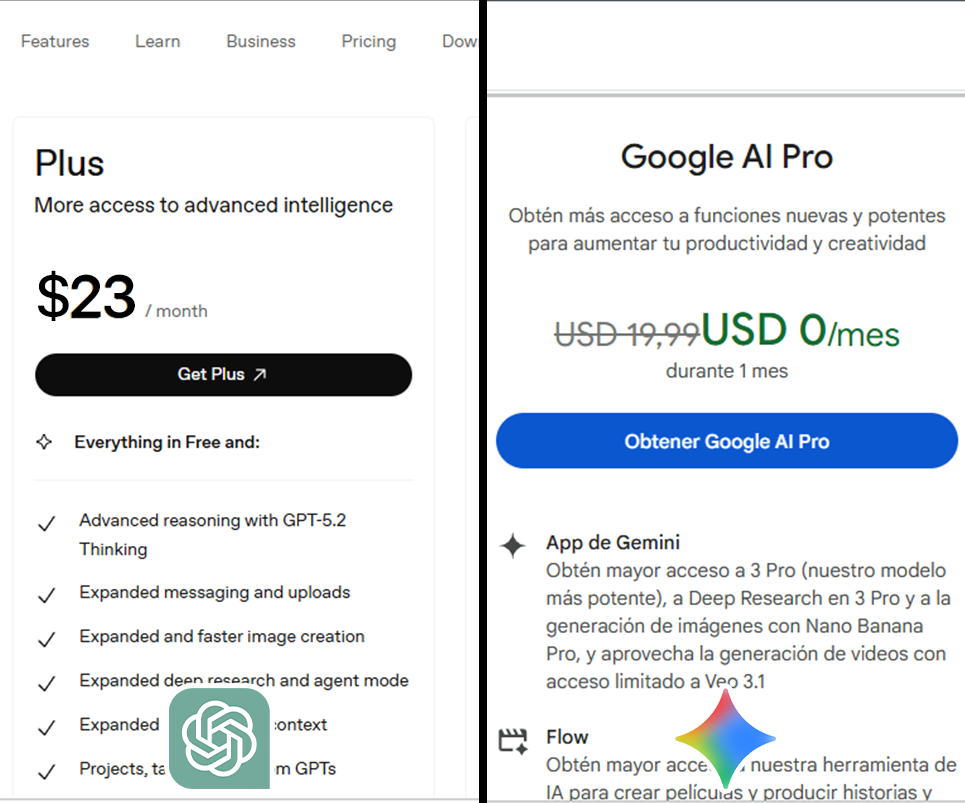 ChatGPT 5.2 vs Gemini 3: Costo y planes de suscripción