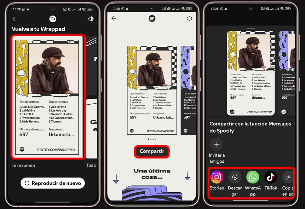 Pasos para compartir el Spotify Wrapped 2025 en redes sociales
