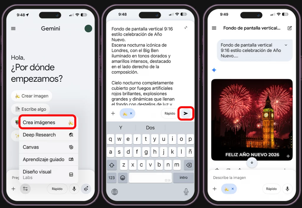 Pasos para crear fondos de pantalla de Fin de Año 2026 con Gemini
