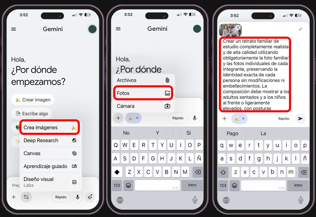 Pasos para crear fotos de Navidad en familia con Gemini