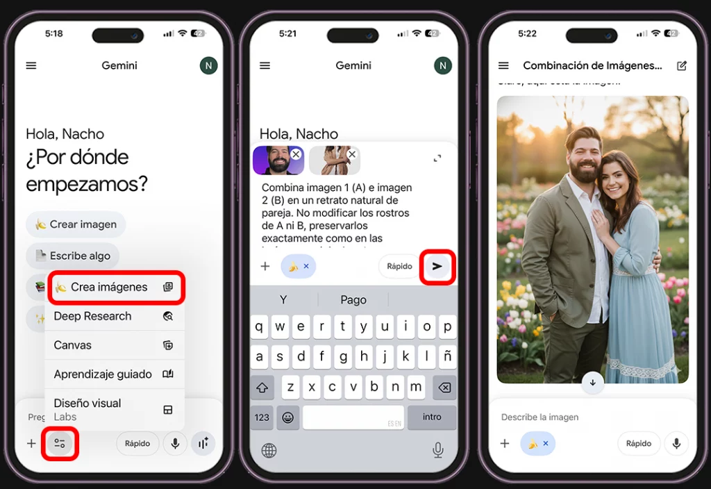 Pasos para crear fotos de pareja con Gemini