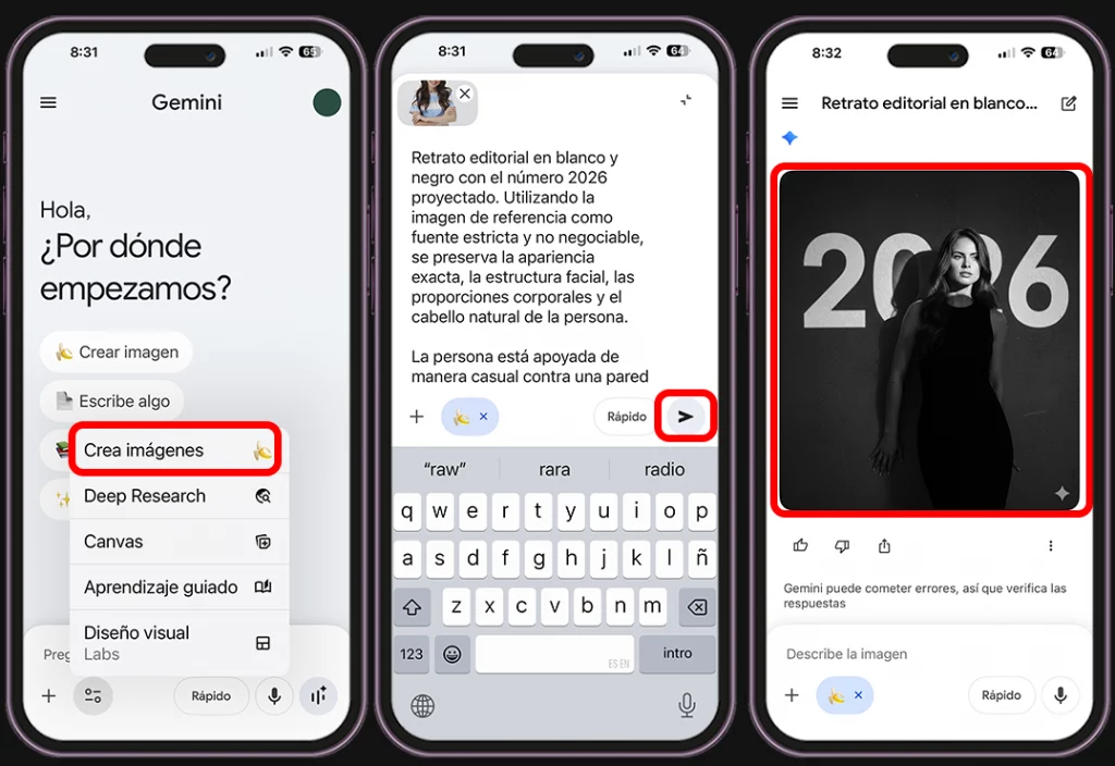 Pasos para crear fotos elegantes de Fin de Año con Gemini