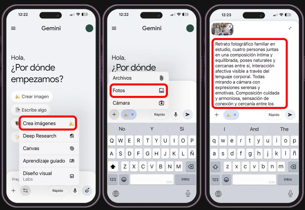 Pasos para crear fotos familiares de 4 con Gemini