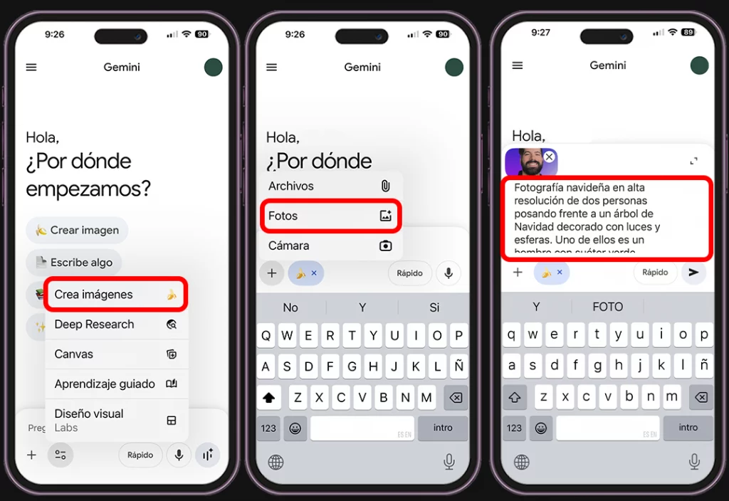 Pasos para crear fotos navideñas con el Grinch usando Gemini