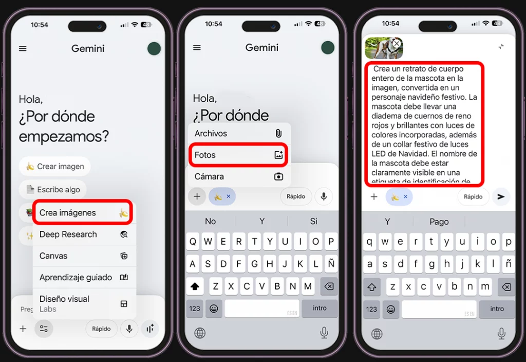 Pasos para crear fotos navideñas con mascotas usando Gemini