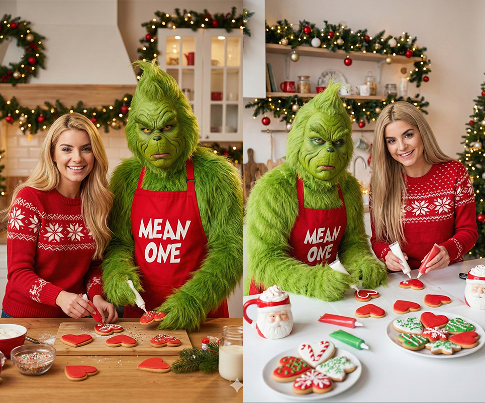 Prompt de Navidad con el Grinch – Mujer cocinando con el Grinch
