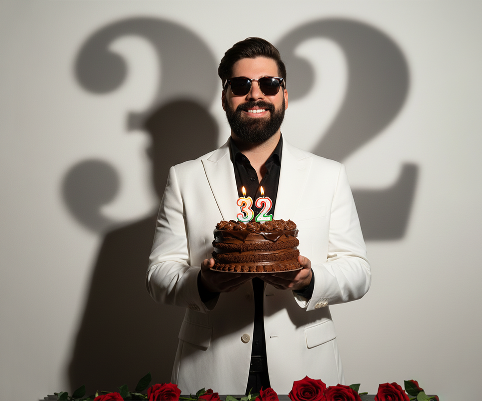 Prompt para fotos de cumpleaños - Hombre con traje blanco