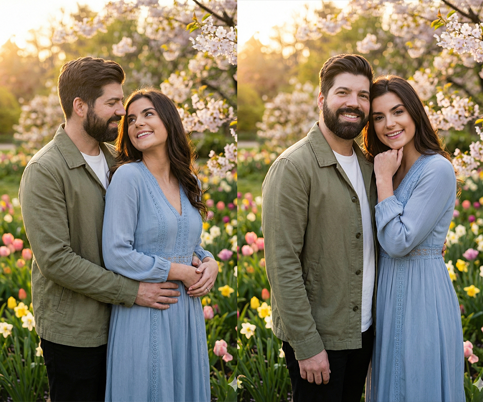 Prompt para fotos de pareja Gemini - Romántica en jardín