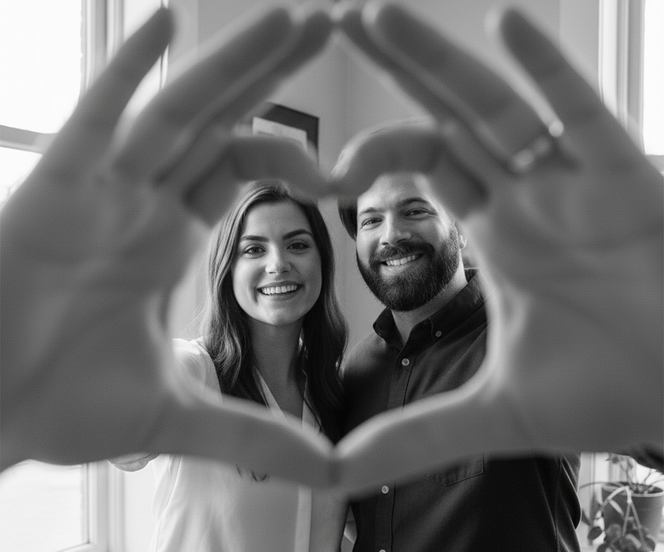 Prompt para fotos en pareja Gemini - Romántico con manos en corazón