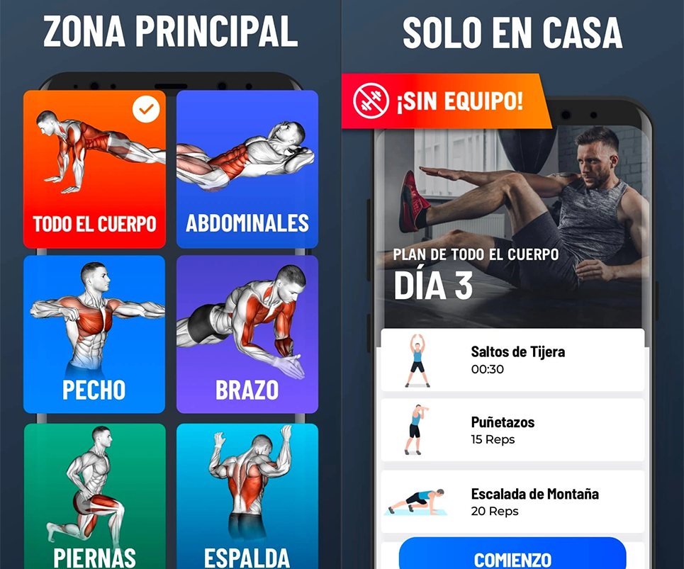 Apps para bajar de peso rápido en 2026 - Ejercicios en casa: Sin equipo